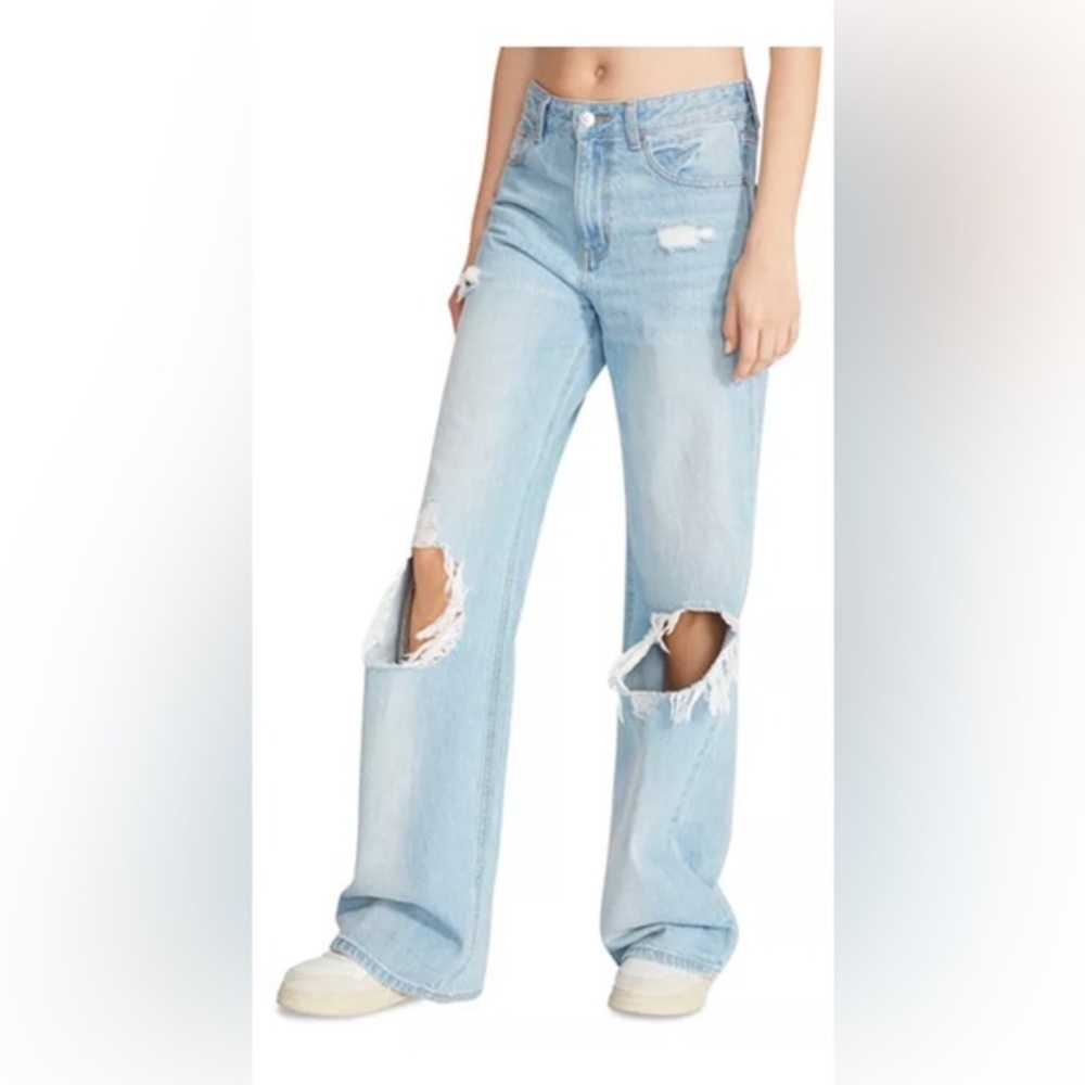 Steve Madden Mylah Light Blue wash Destroyed baggy hi rise Wide-Leg Jeans sz 30